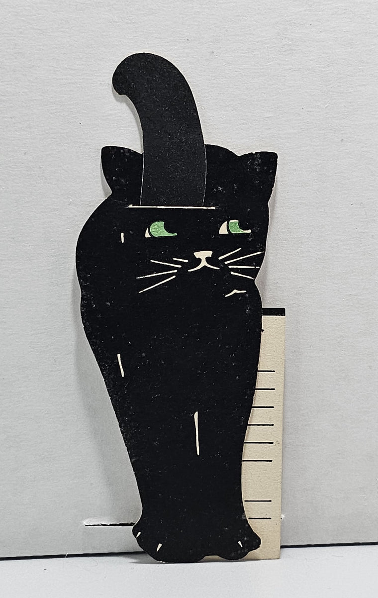 Vintage Halloween Dennison Deco Era Tally Card Die Cut Black Cat with Mechanical Tail