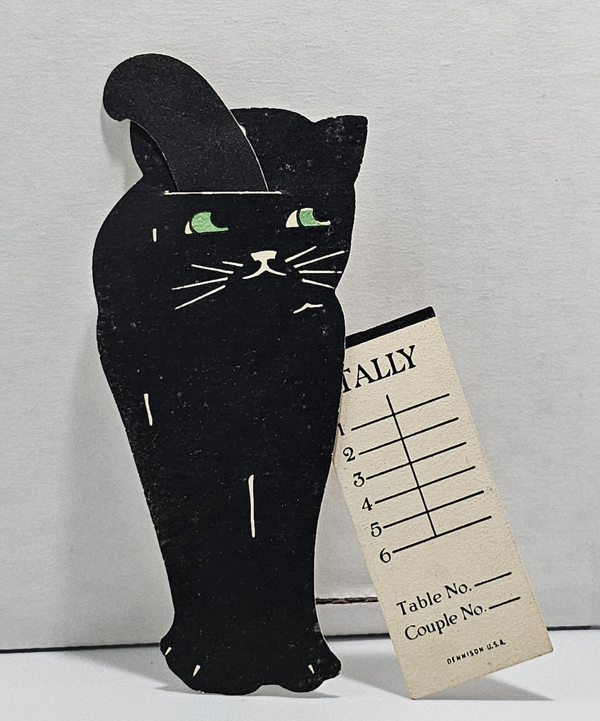 Vintage Halloween Dennison Deco Era Tally Card Die Cut Black Cat with Mechanical Tail