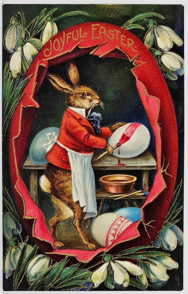 Easter Postcard Fantasy Dressed Bunny Rabbit Hand Paints Eggs Gel Germany 1520