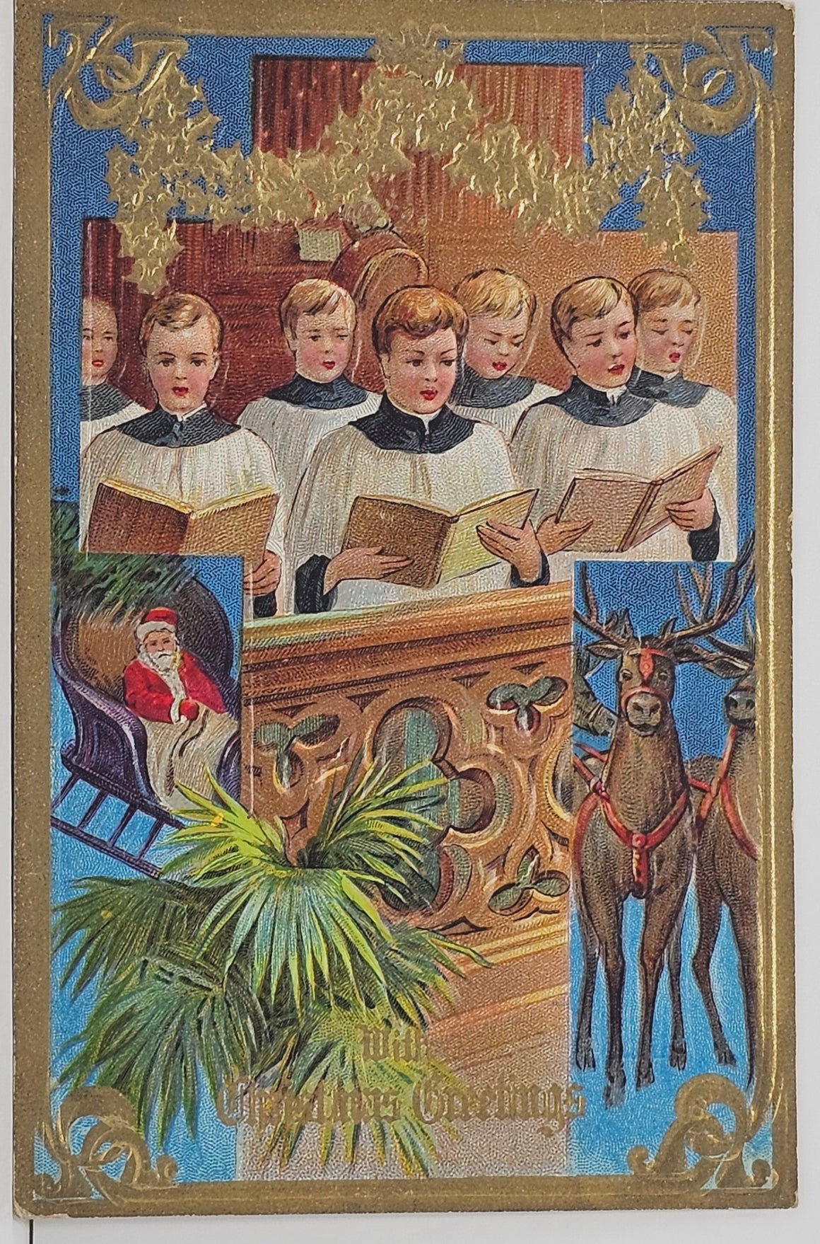 Christmas Postcard Choir of Children Singing Hymns Gold Embossed Series NO 1