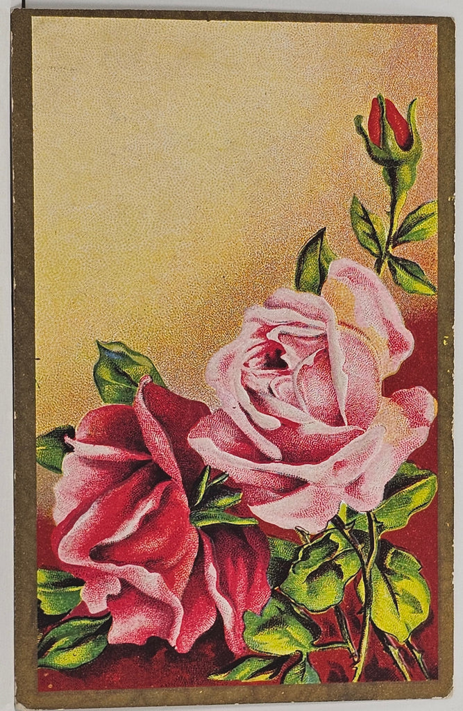 Flower Postcard Pink Roses with Gold Border Embossed Made in Austria