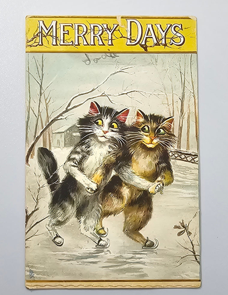 Anthropomorphic Skating Cats Merry Days Artist Boulanger Raphael Tuck Publishing Humorous Cats Series 122