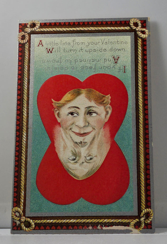 Valentine Postcard Fantasy Mirror Image Reflection Man Heart Rope Border Valentines Day P420