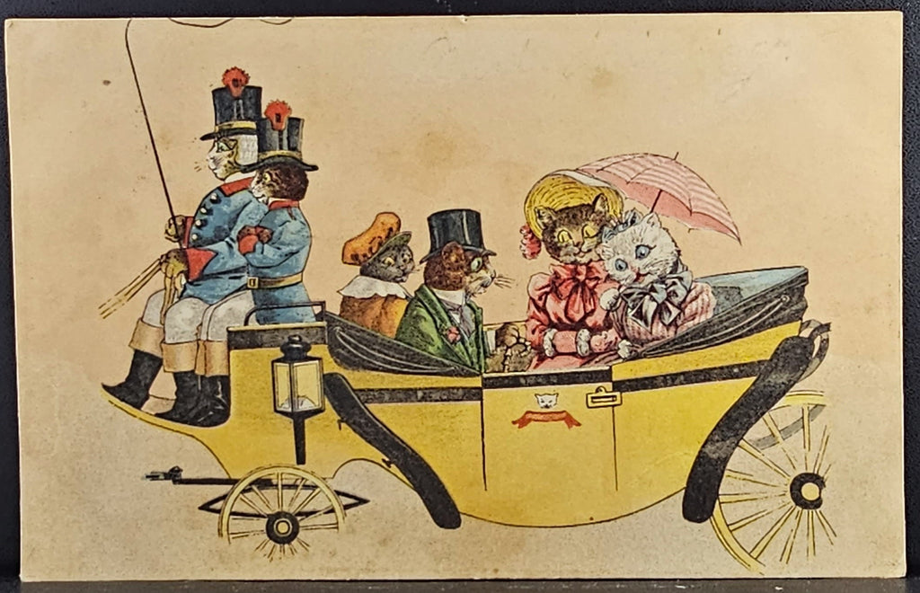 RARE Anthropomorphic Humanized Cats in a Carriage Artist George Thompson French Postcard 1906
