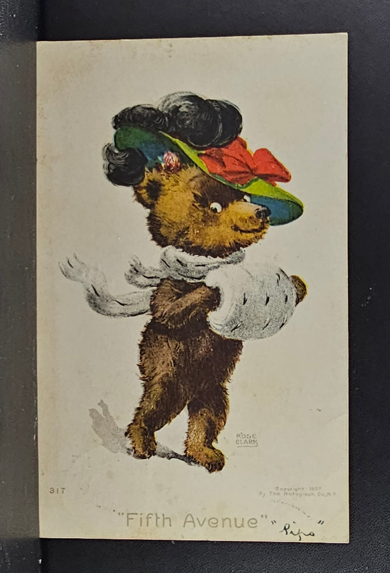 Anthropomorphic Bear Dressed with Fancy Hat Fifth Avenue Artist Rose Clark 1907 #317