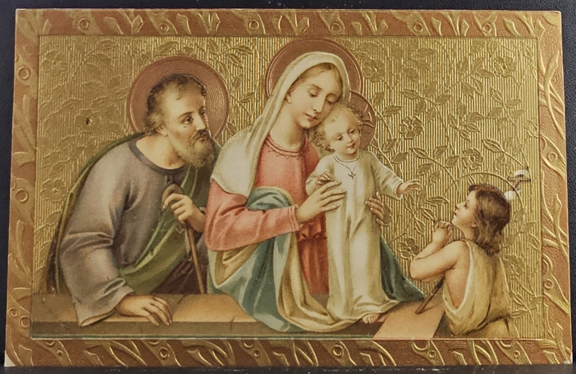 Christmas Postcard Religious Theme Holy Family Gold Leaf Embossed Background