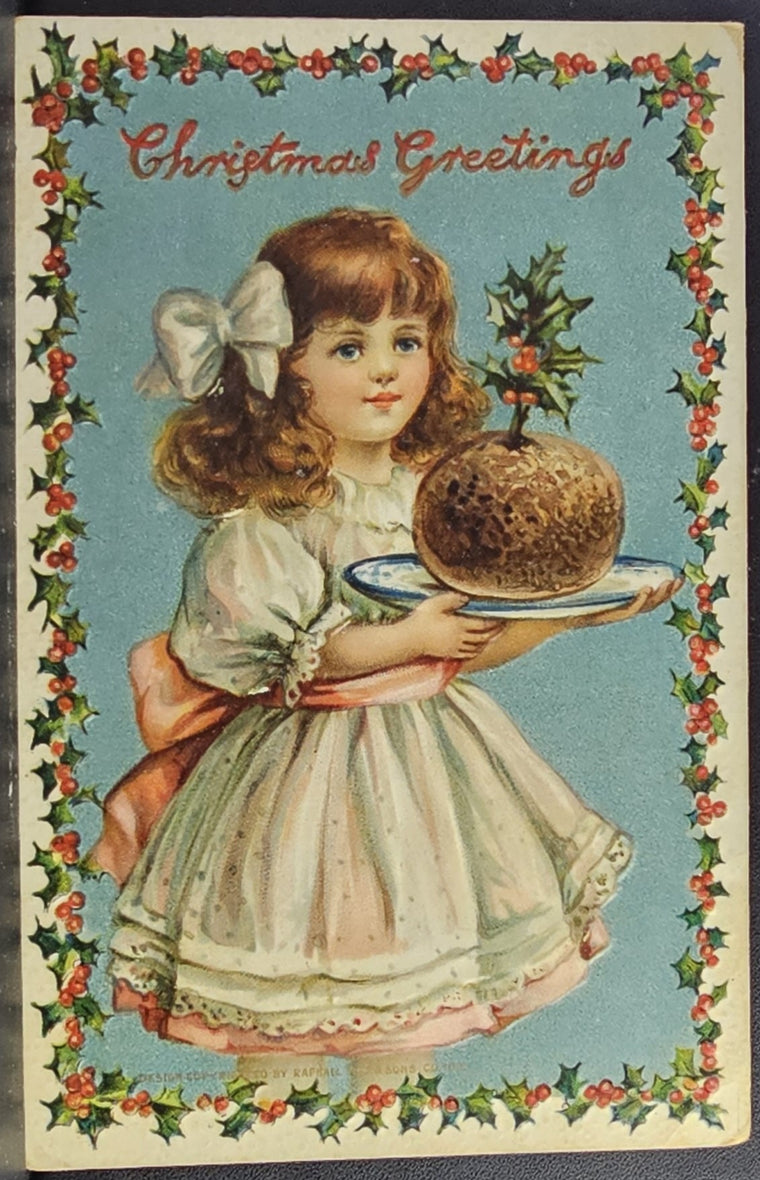 Raphael Tuck Christmas Postcard Little Girl with Fig Pudding Series 521 Happy Days