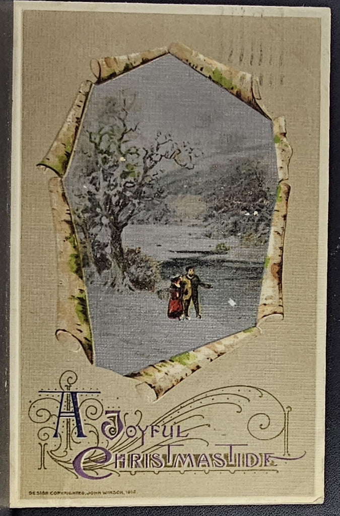Christmas Postcard John Winsch Pub Germany Couple Strolling Near Water in Winter