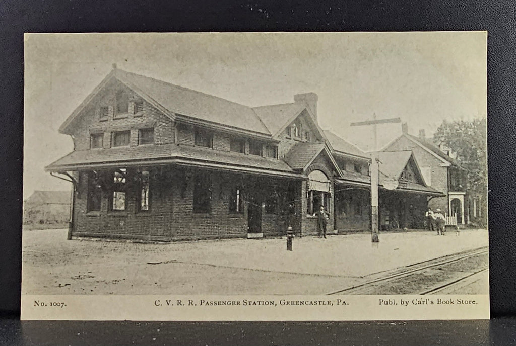 Real Photo Postcard RPPC Style Printed Greencastle PA Railroad Station Passenger C.V.R.R. Undivided Back Pennsylvania Views