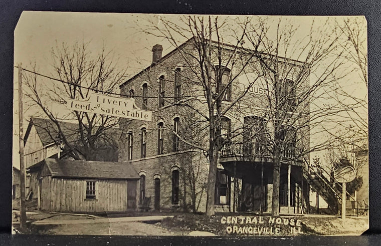 Rare Early RPPC Central House Orangeville Illinois First Hotel Livery Feed Station Stephenson County Il. Historic Building