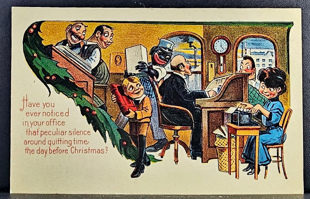 Christmas Postcard Office Party Comical Card Santa Claus Series Black Americana Card