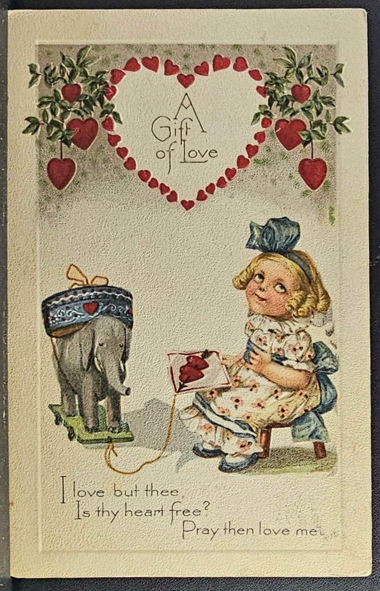 Valentine Postcard Artist Jason Freixas Winsch Pub Girl Pulling Elephant Toy