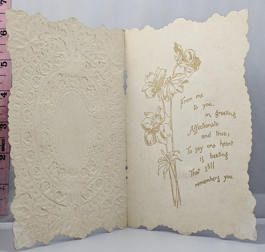 Antique Die Cut Valentine Card 1900s Paper Lace with Applied Angels and Girl Poem on Interior