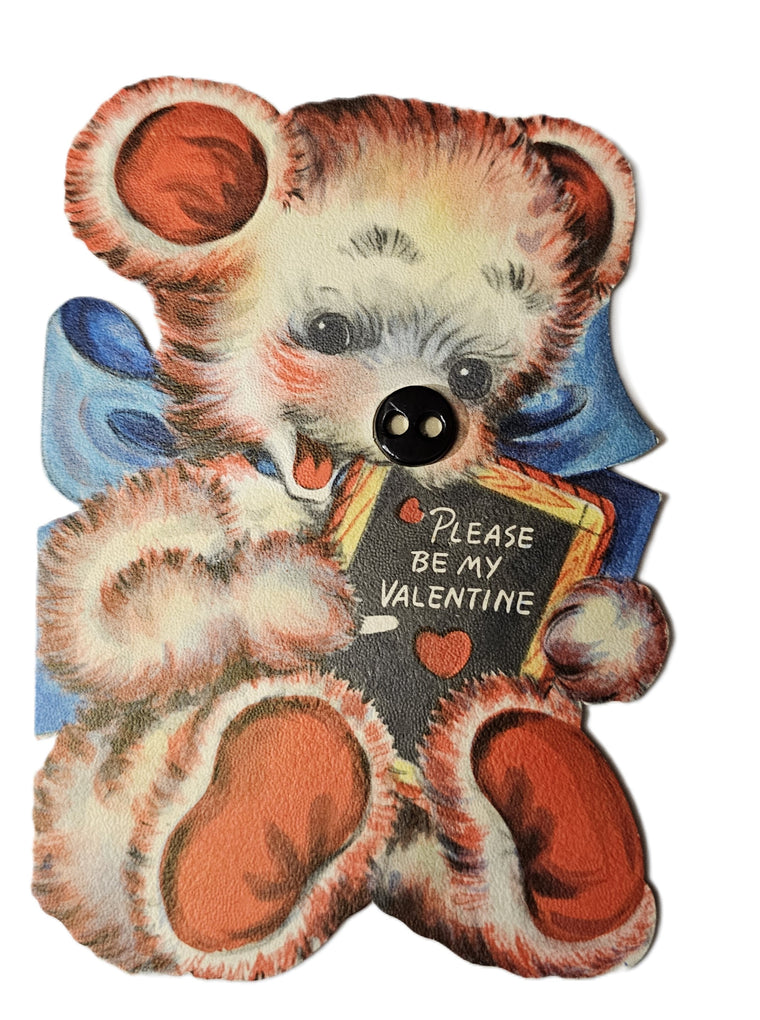 Vintage Hallmark Valentine 1946 Teddy Bear Holding Card Real Button Nose