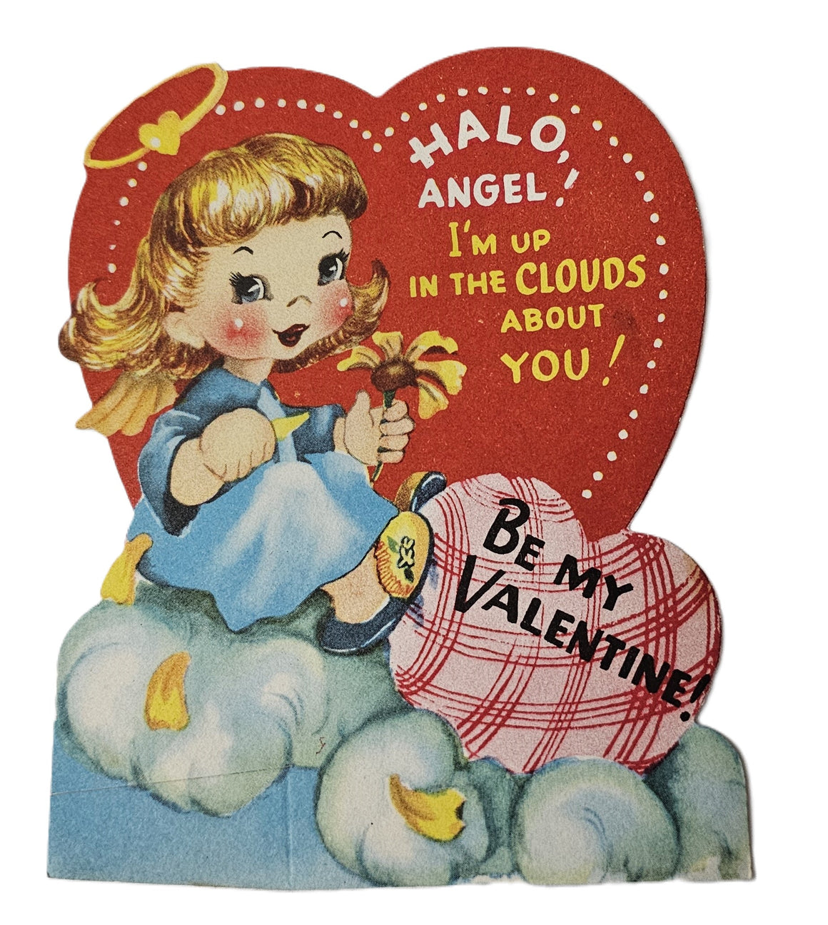 Vintage 1950s Valentine Card Little Angel on a Cloud