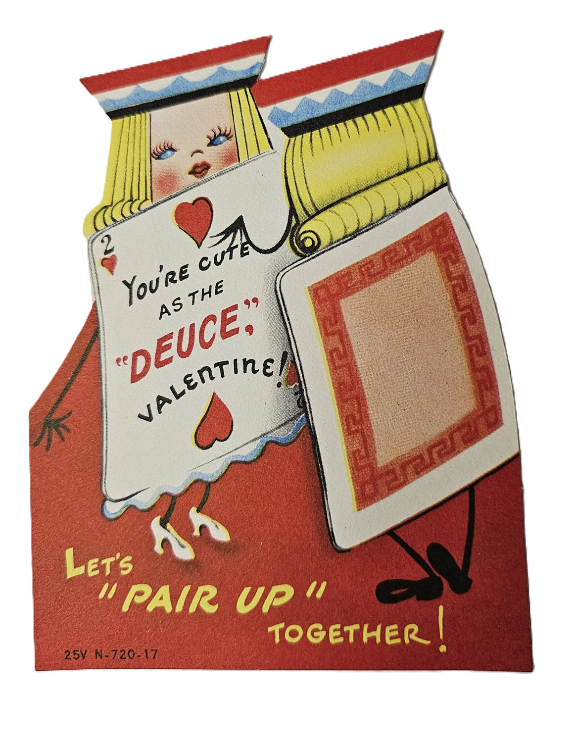 Vintage 1950s Valentine Card Pair of Blonde Two Cards "Your Cute as a Deuce"