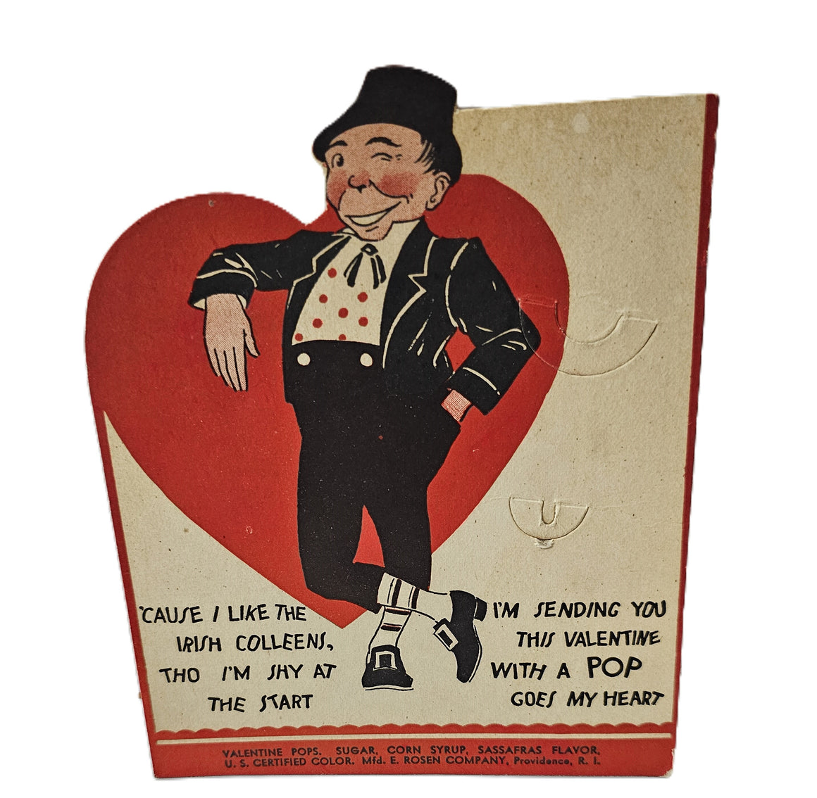 Vintage Die Cut Valentine Card E. Rosen Pub Irish Theme Sucker Pop Insert