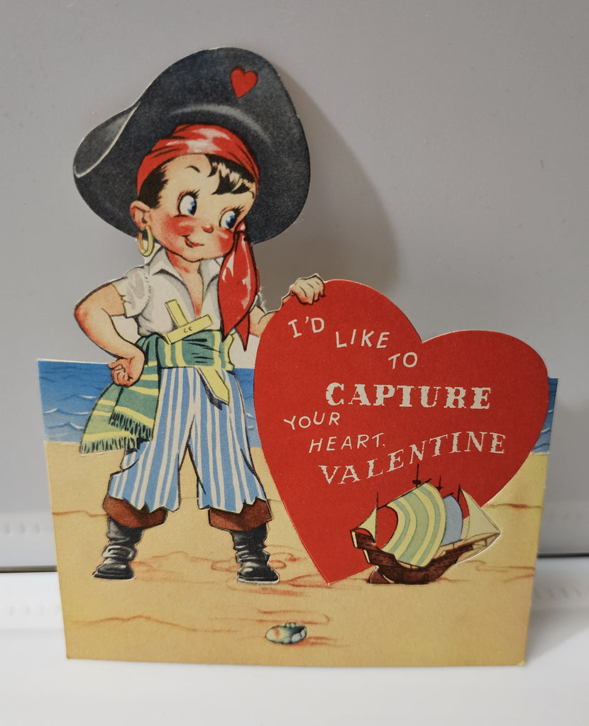 Antique Die Cut Valentine Card Boy Dressed as Pirate I'd Like To Capture Your Heart Golden Bell Pub