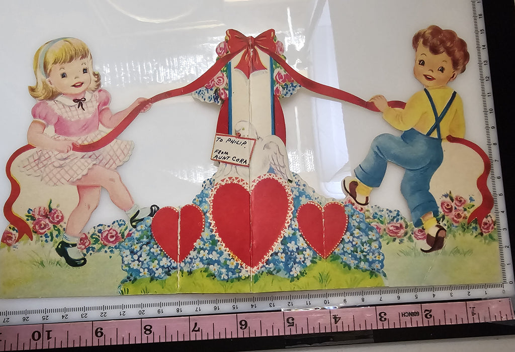 Vintage Die Cut Valentine Card Fold Out Children Playing Maypole Ring Around Rosie
