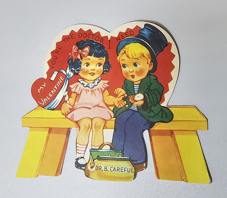 Vintage Die Cut Valentine Card Little Girl and Boy Dr. B. Careful