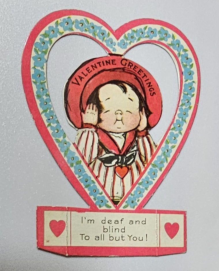 Vintage Die Cut Valentine Heart Shaped Card with Child in Red Sailor Suit Artist Grace Drayton