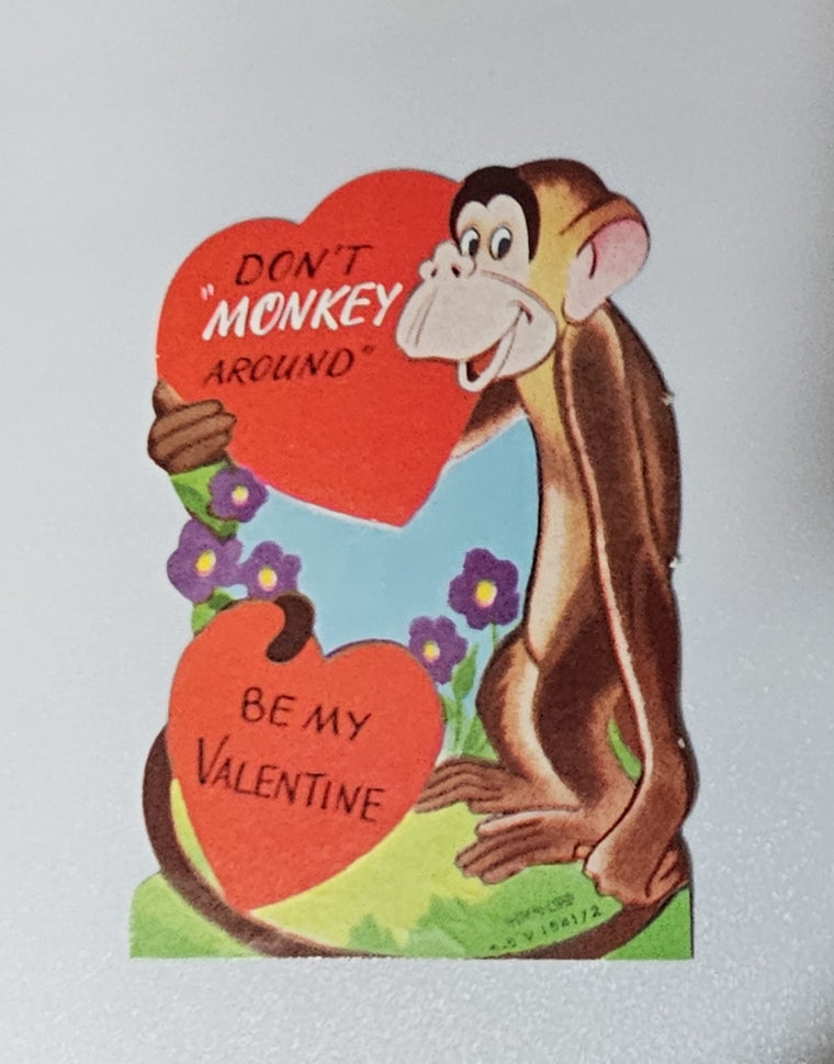 Vintage Valentine Card Monkey Holding Heart "Don't Monkey Around"