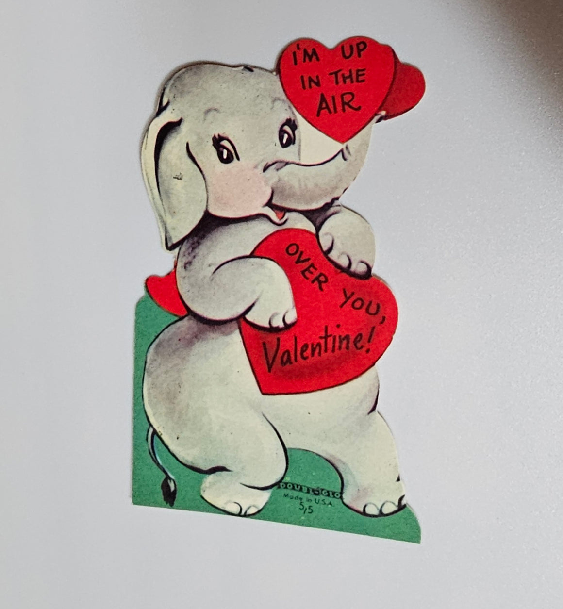 Vintage Valentine Card Elephant with Hearts 1930s