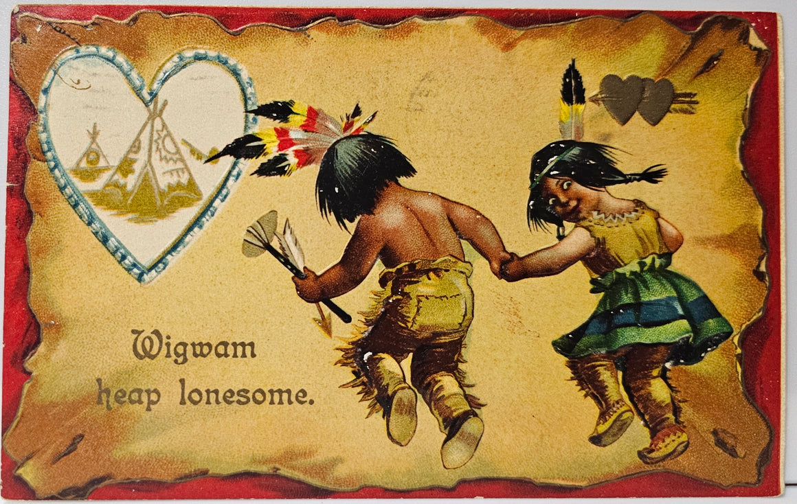 Valentine Postcard Native American Children Holding Hands Artist Ellen Clapsaddle Germany