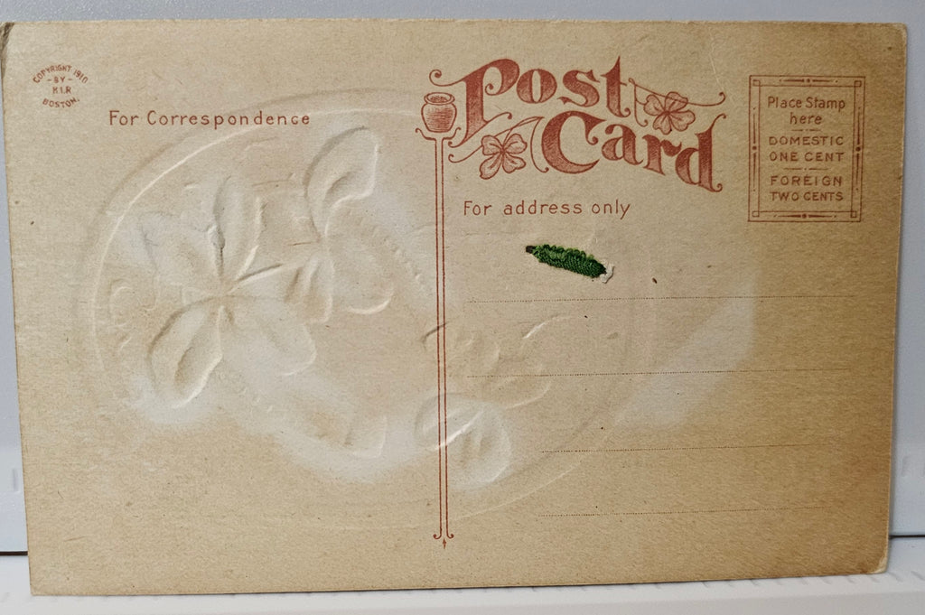 Saint Patrick's Day Postcard Applied Silk Glitter Clover To Good Luck Horseshoe