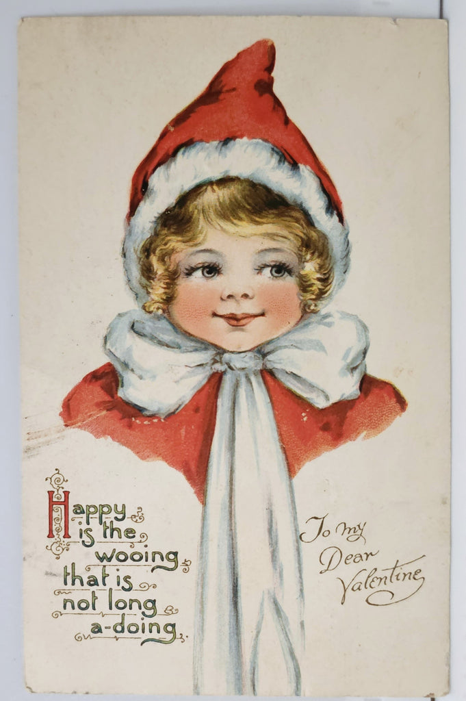 Valentine Postcard Irene Marsellus Ernest Nister Bavaria Little Girl in Red Coat White Bow