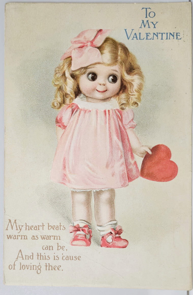 Valentine Postcard Series 155 Little Girl w/ Big Eyes Holding Heart Ellen Clapsaddle IAP Publishing