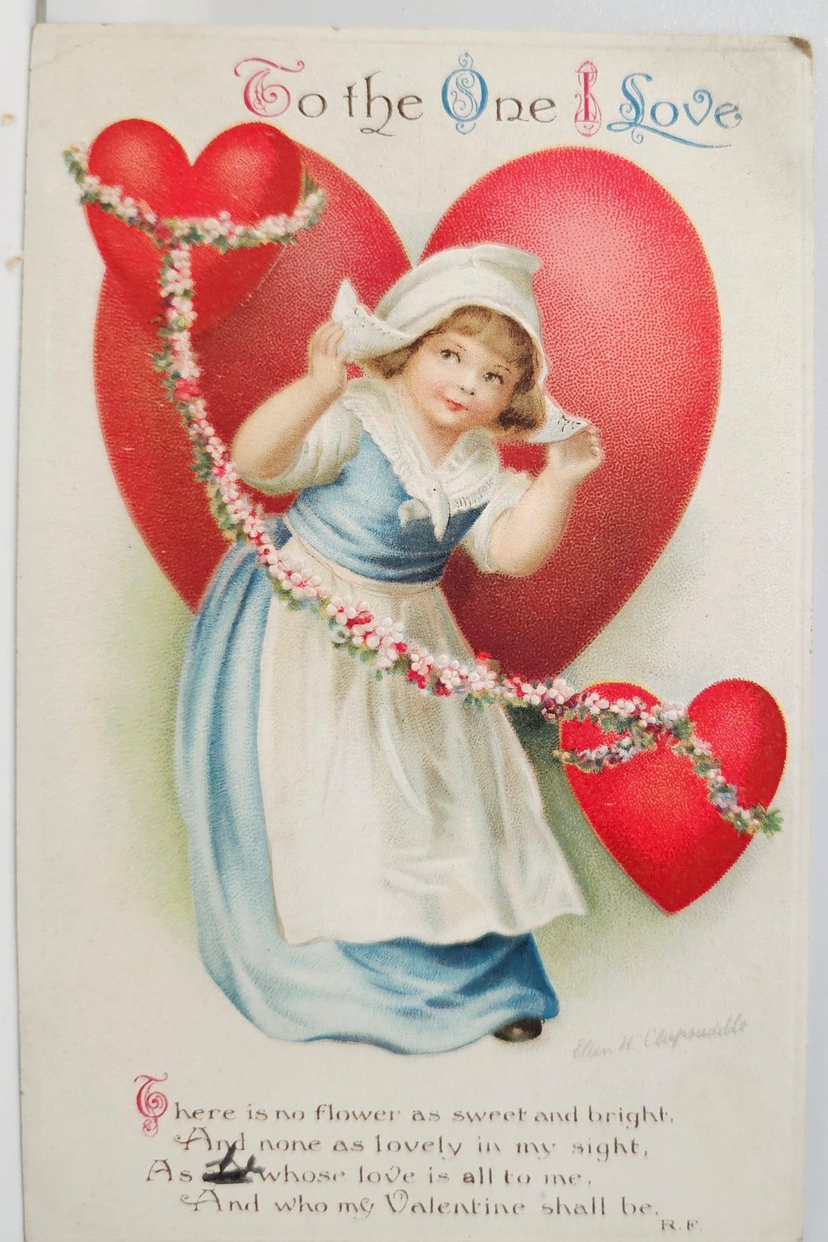 Valentine Postcard Series 1910 Little Dutch Girl with Giant Red Heart Ellen Clapsaddle IAP Publishing