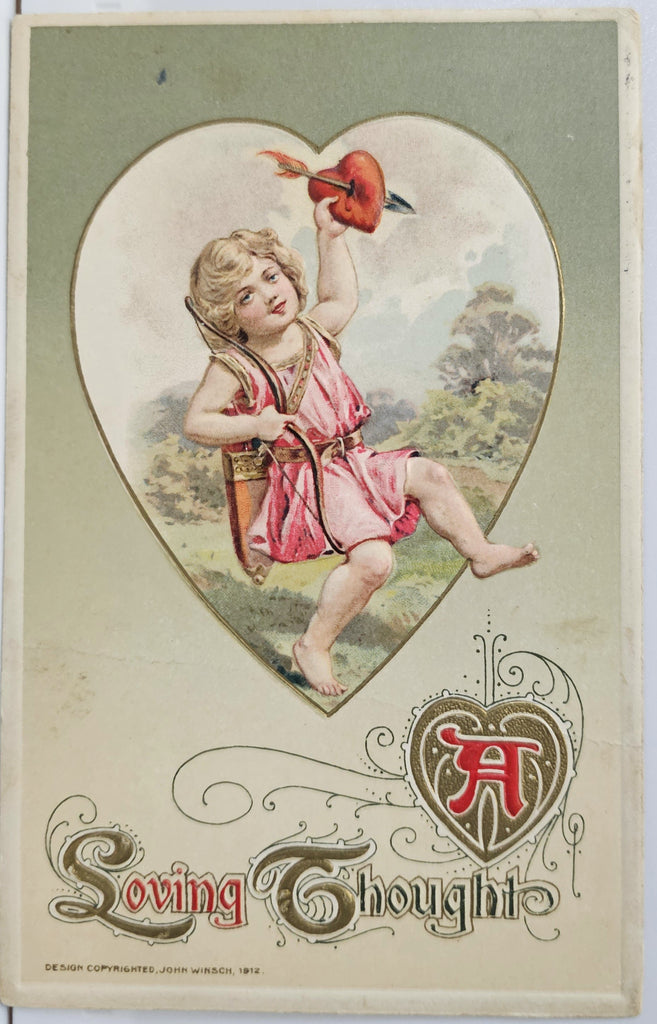 Valentine Postcard John Winsch Publishing Cupid Dancing with Bow & Arrow