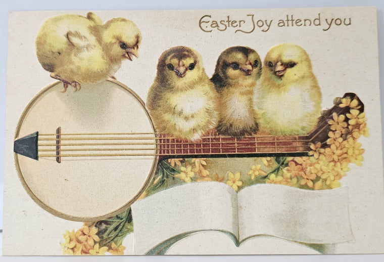 Easter Postcard Baby Chicks Playing on Banjo IAP Publishing Germany