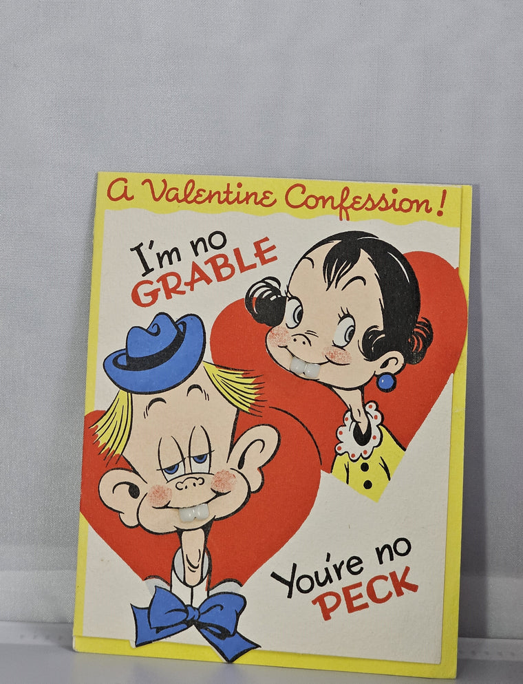 Vintage Valentine Card 1940s/50s Two Children with Silly Smiles Comical Card by Barker