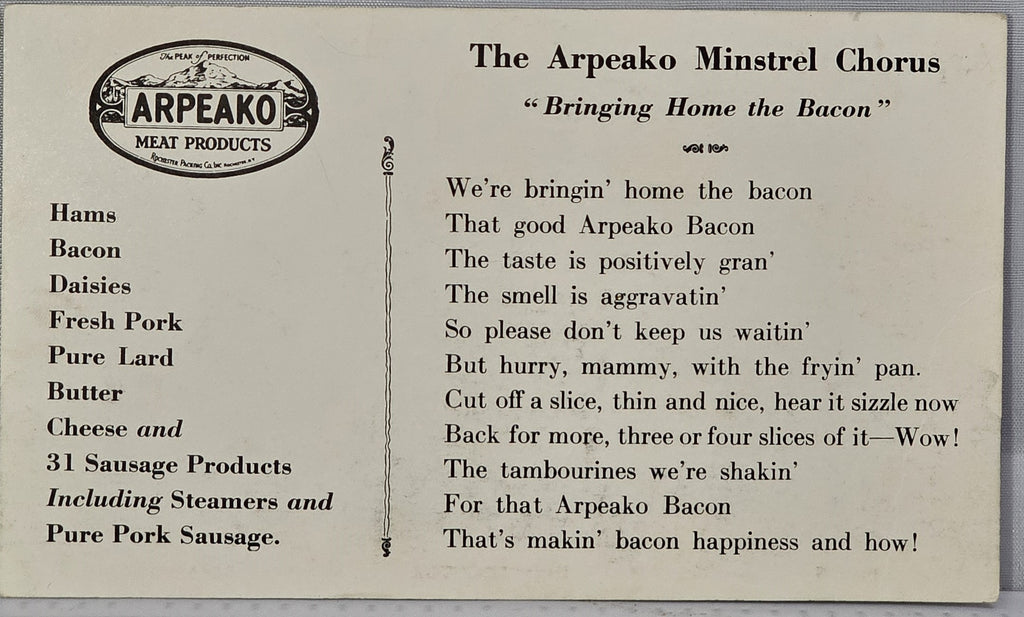 Black Americana Postcard Arpeako Minstrels Show Bones & Sambo Donning Blackface Arpeako Meats Advertising Card