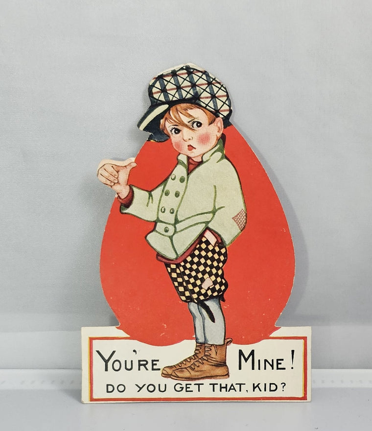 Vintage Die Cut Valentine Little Boy in Knickers Your Mine Do you Get it Kid?