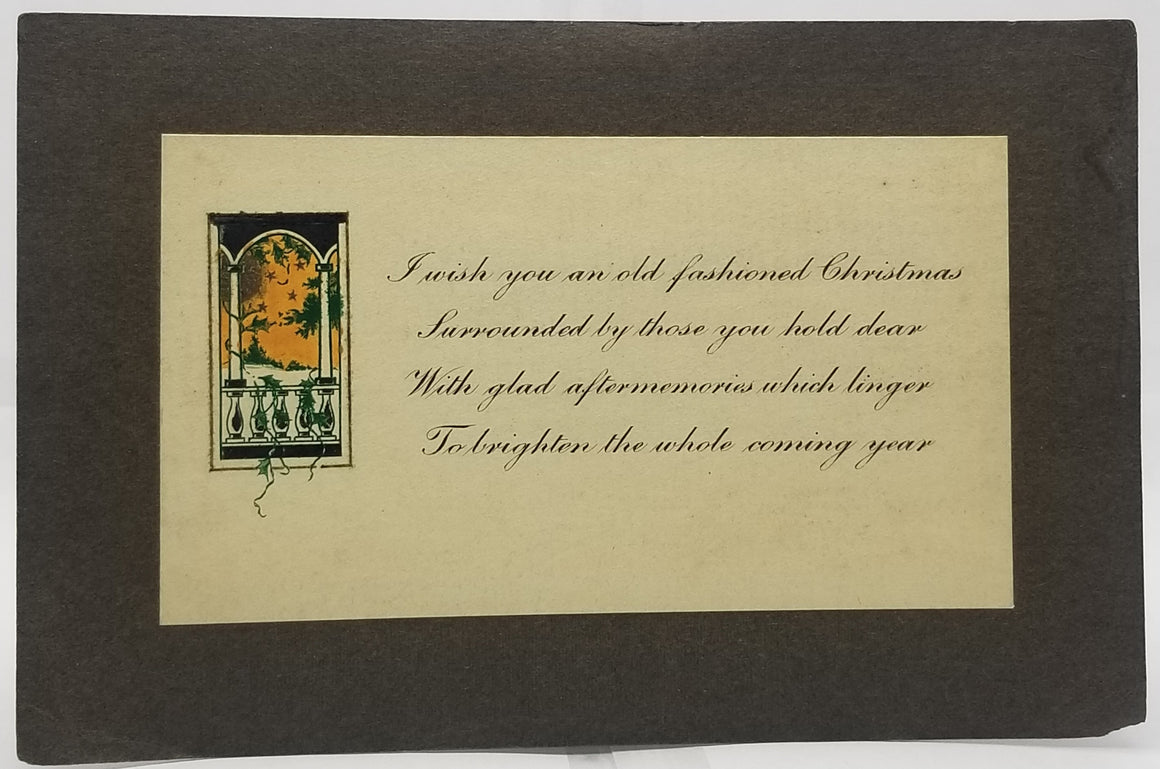 Antique Arts Craft Period Christmas Card with Poem Greetings and Gazebo View