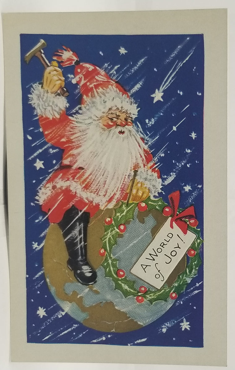 Christmas: Antique Santa Claus Christmas Postcard - "A World of Joy" - Embossed Design, Unused