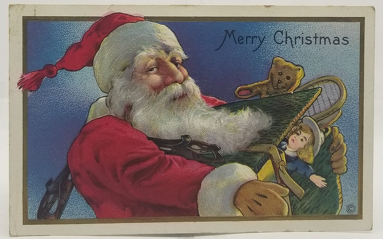 Vintage Christmas Postcard, Patriotic Antique Christmas Post Card, Santa Claus Holding Toys Series 540E