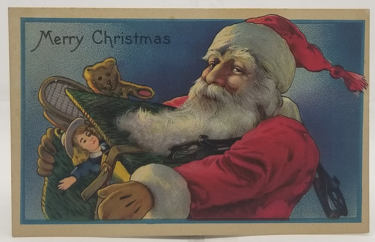 Vintage Christmas Postcard, Patriotic Antique Christmas Post Card, Santa Claus Holding Toys Series 540E