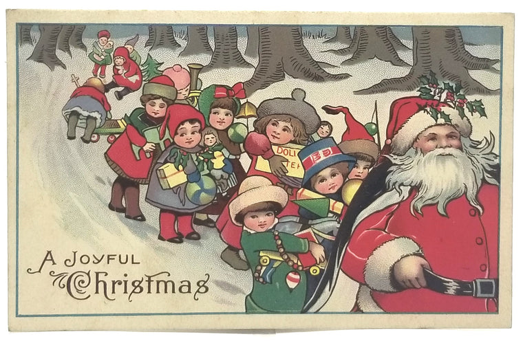 Vintage Christmas Postcard, Antique Christmas Post Card, Santa Claus Leading Parade of Children in Forest 732E