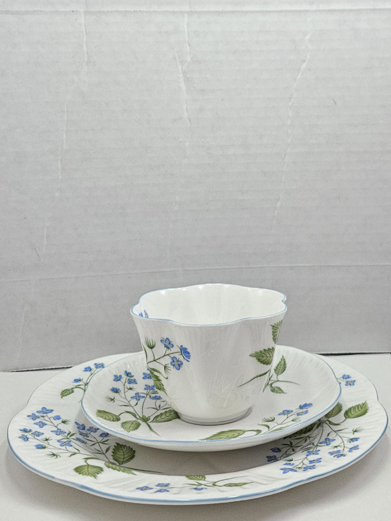 Shelley England Dainty Porcelain Cup Saucer Trio American Brooklime Pattern Cornflower Blue Trim