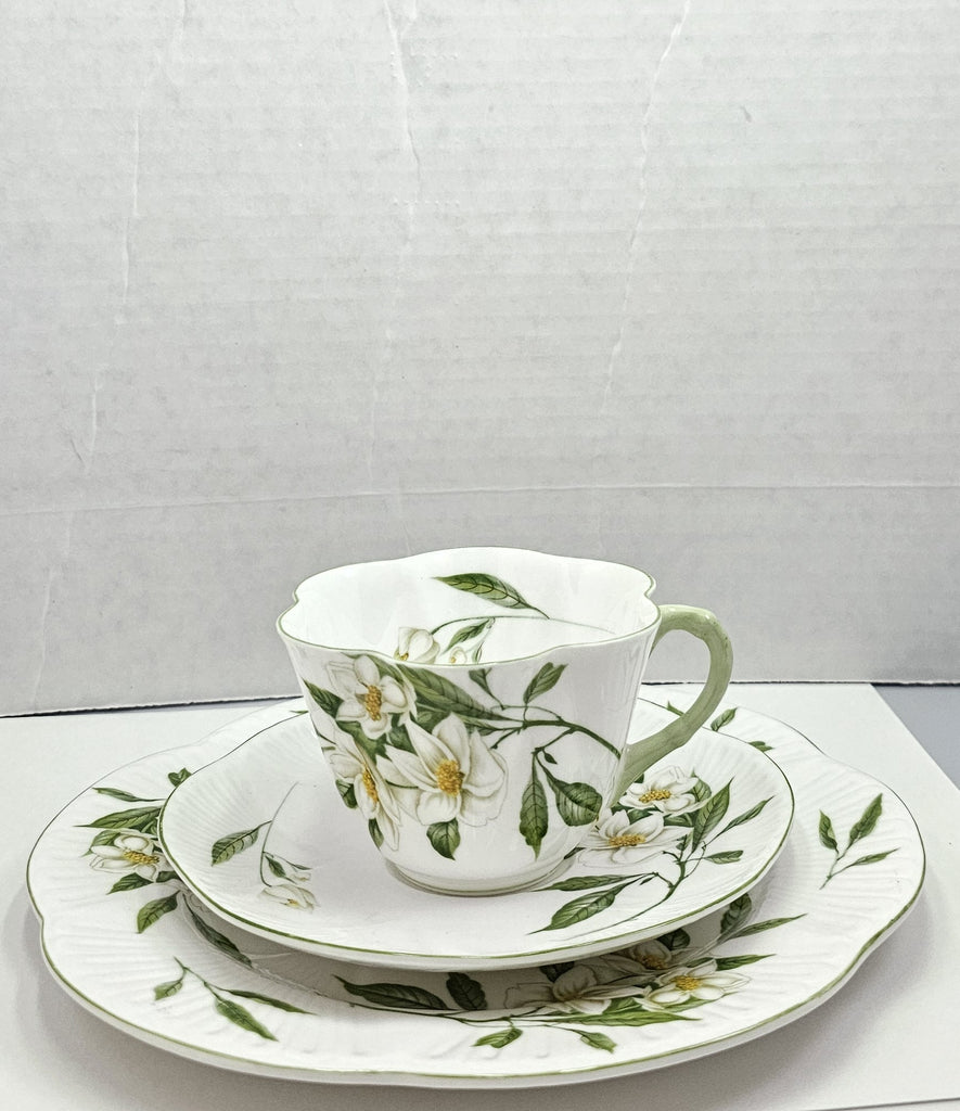 Shelley England Dainty Porcelain Cup Saucer Trio Syringa Pattern Green Trim