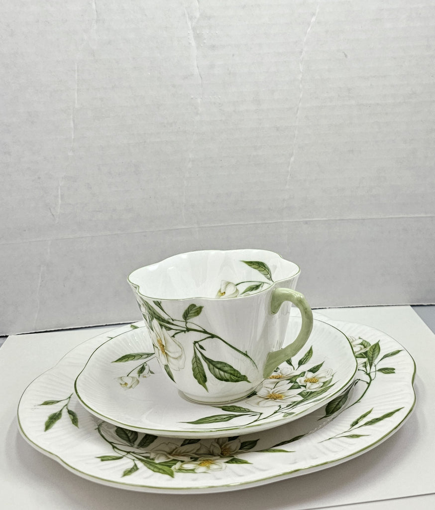 Shelley England Dainty Porcelain Cup Saucer Trio Syringa Pattern Green Trim