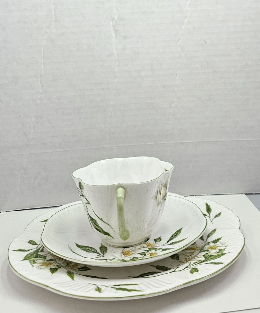 Shelley England Dainty Porcelain Cup Saucer Trio Syringa Pattern Green Trim