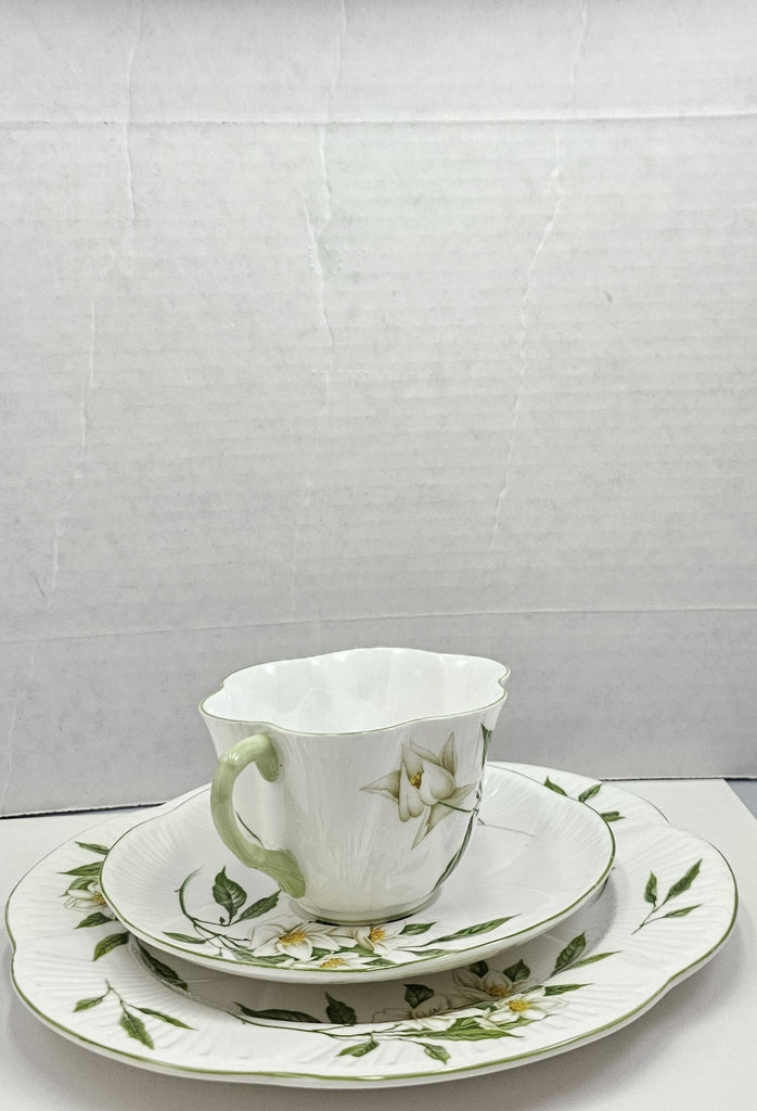 Shelley England Dainty Porcelain Cup Saucer Trio Syringa Pattern Green Trim