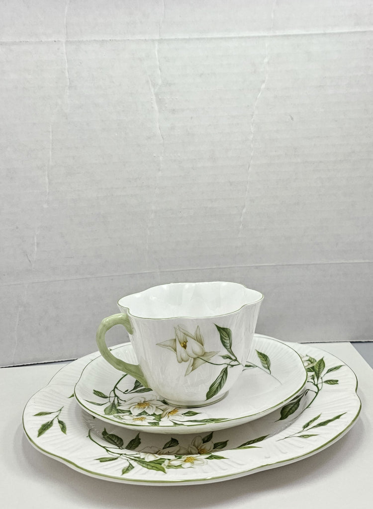 Shelley England Dainty Porcelain Cup Saucer Trio Syringa Pattern Green Trim