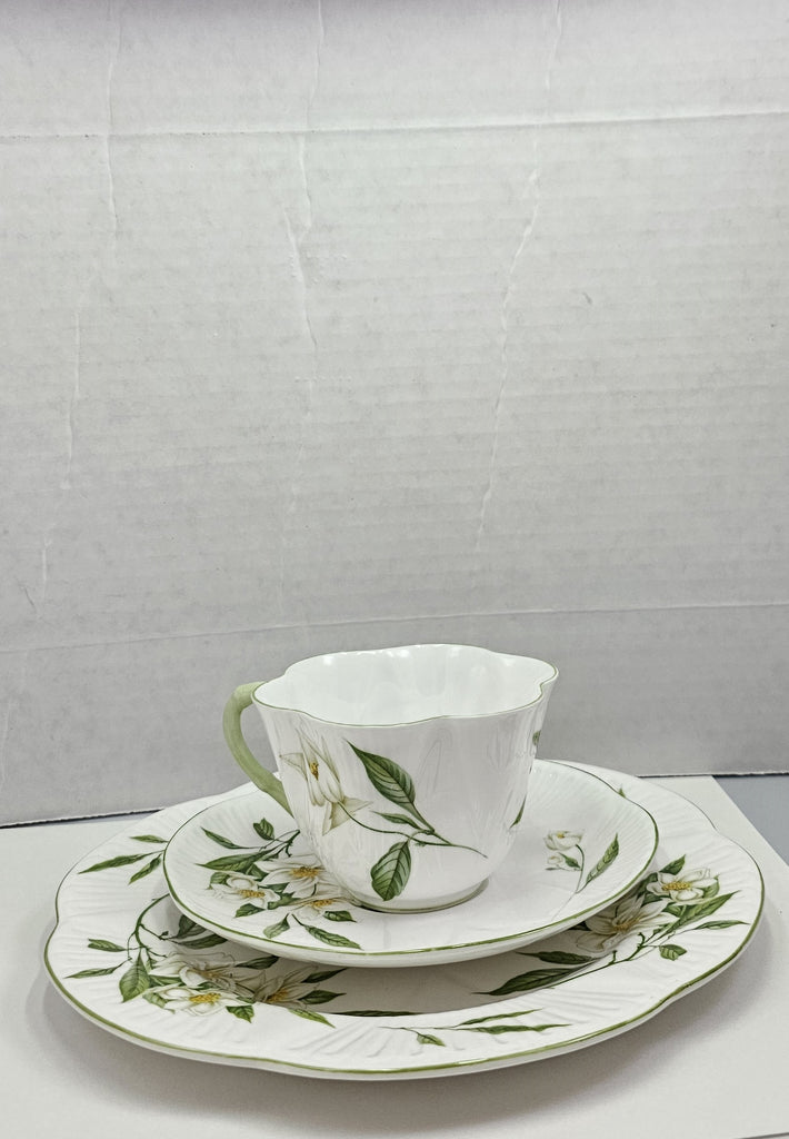 Shelley England Dainty Porcelain Cup Saucer Trio Syringa Pattern Green Trim