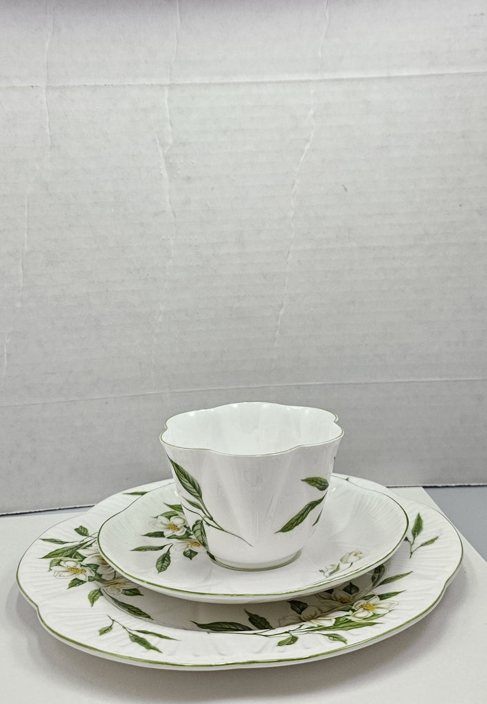 Shelley England Dainty Porcelain Cup Saucer Trio Syringa Pattern Green Trim